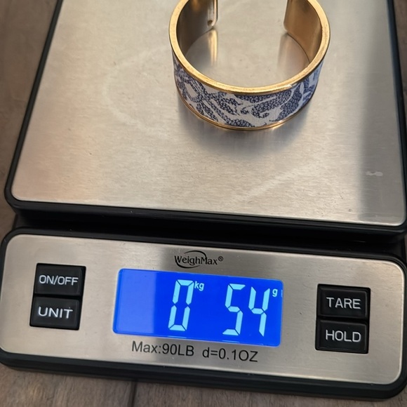 Vintage Estate Blue and White Chinoiserie Leather Open Cuff Bracelet lot C52 - Picture 8 of 8